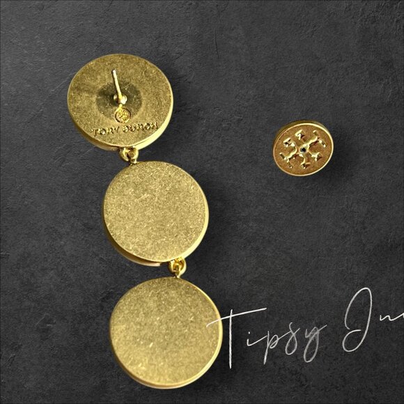 Tory Burch Mother of Pearl Gold Logo Drop Earrings - Picture 3 of 6